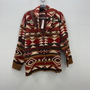 Magnolia Lane Aztec Southwestern Knit Button Cardigan Sweater Womens Large NEW